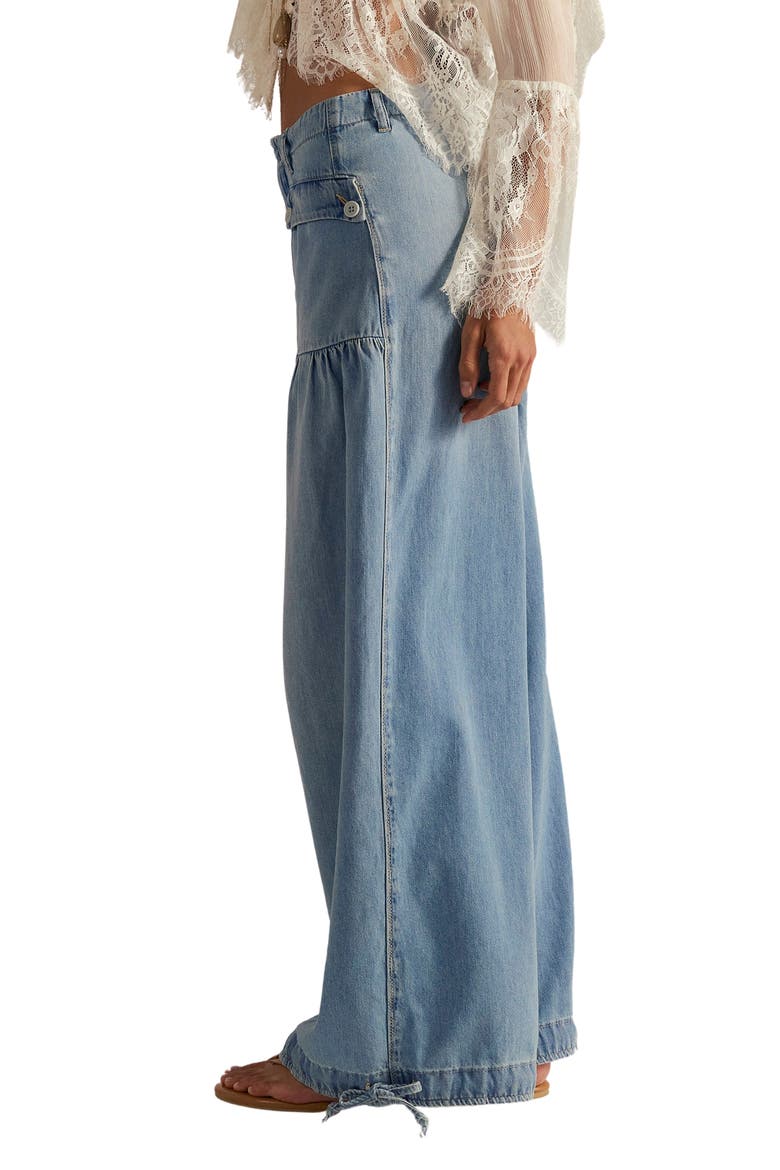 We The Free Lotus High Waist Tie Hem Barrel Leg Jeans, Alternate, color, BIJOU BLUE