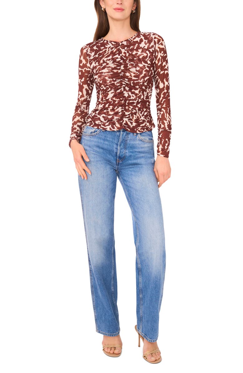 Parker The Willow Ruched Mesh Top, Alternate, color, Rum Raisin