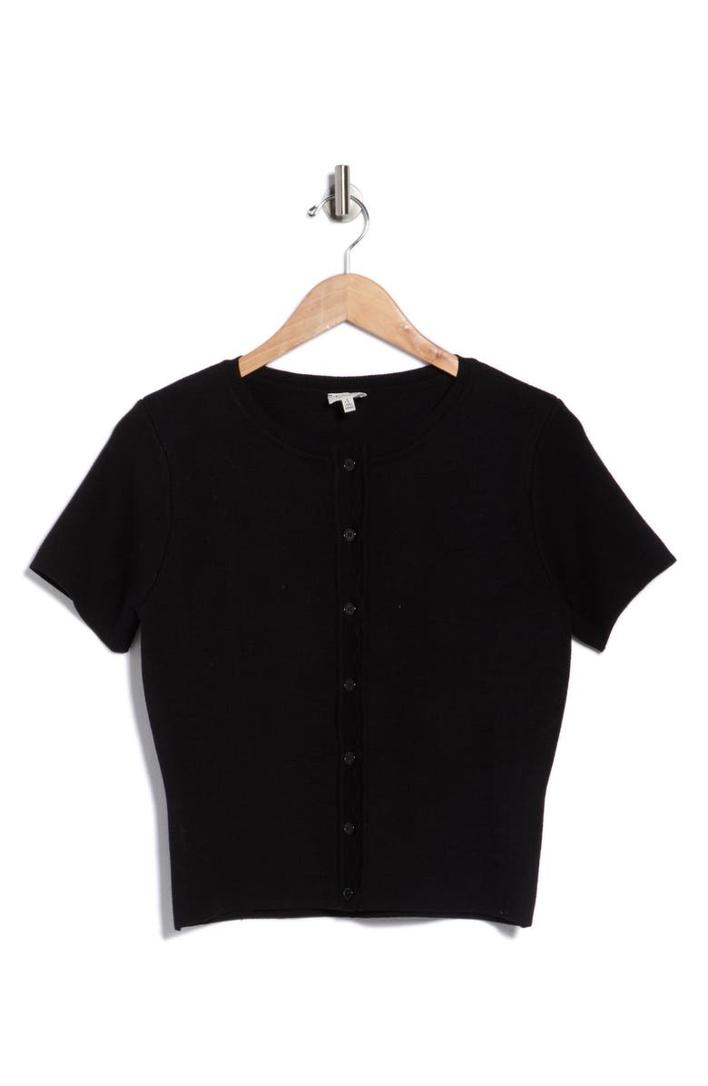 NSR Scallop Short Sleeve Knit Cardigan, Alternate, color, Black