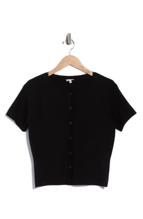 Nsr Scallop Short Sleeve Knit Cardigan In Black