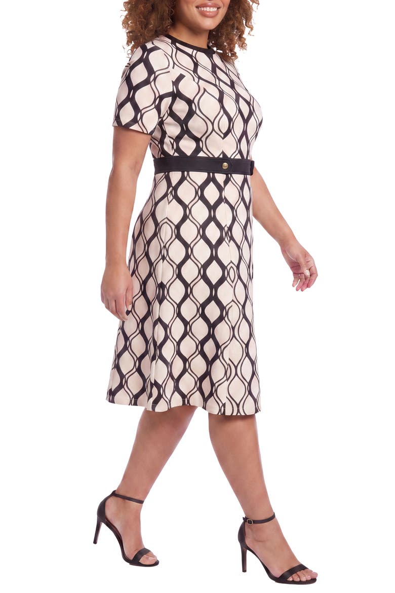 Side Tab Fit & Flare Dress, Alternate, color, IVORY/ BLACK