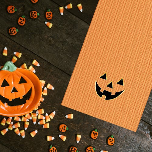 C & F Home C&f Home Jack O' Lantern Pumpkin Halloween Waffle Weave Cotton Kitchen Towel In Orange