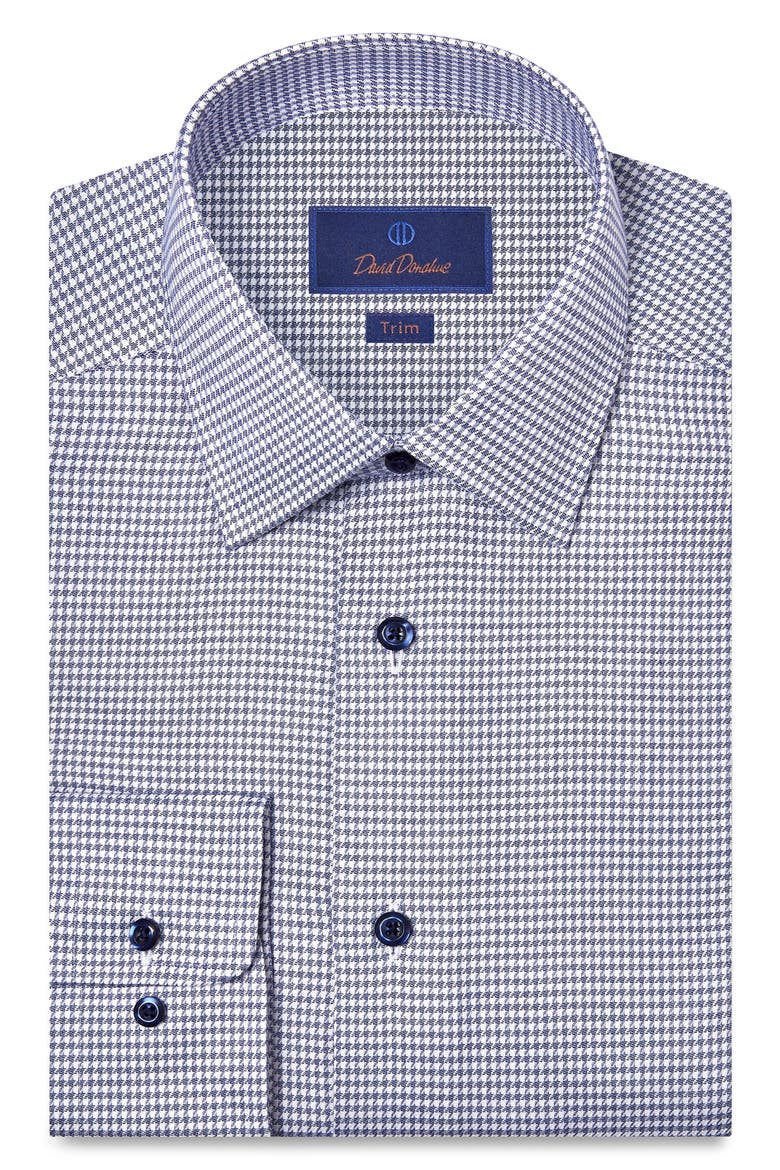 Trim Fit Microcheck Stretch Cotton Twill Dress Shirt, Main, color, NAVY/ WHITE