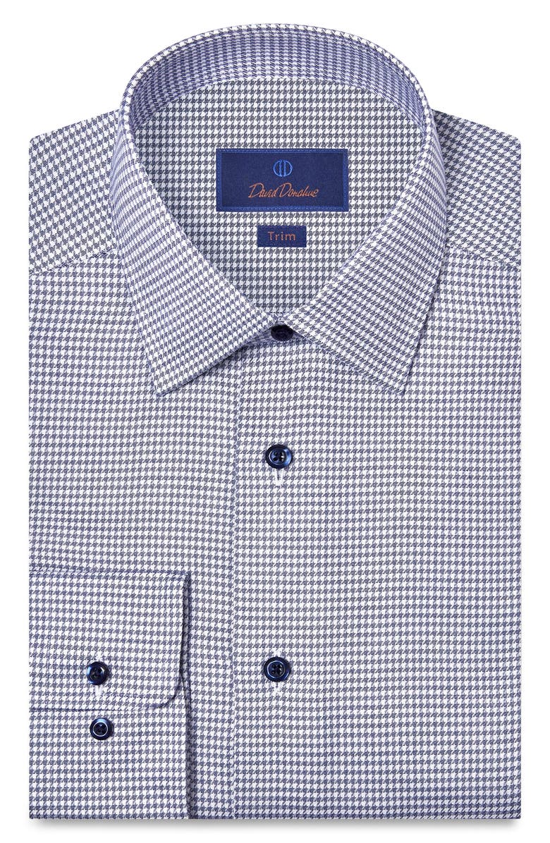 David Donahue Trim Fit Microcheck Stretch Cotton Twill Dress Shirt, Main, color, Navy/ White