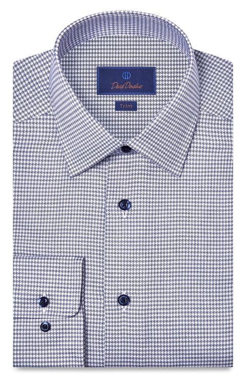 Trim Fit Microcheck Stretch Cotton Twill Dress Shirt
