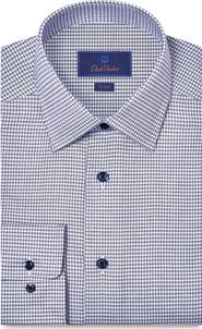 David Donahue Trim Fit Microcheck Stretch Cotton Twill Dress Shirt