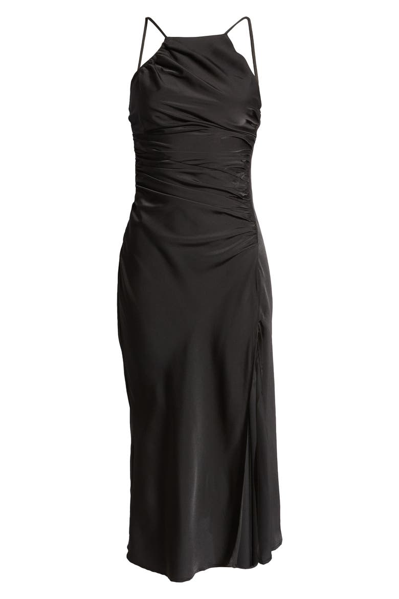 Halter Neck Satin Maxi Dress, Alternate, color, BLACK