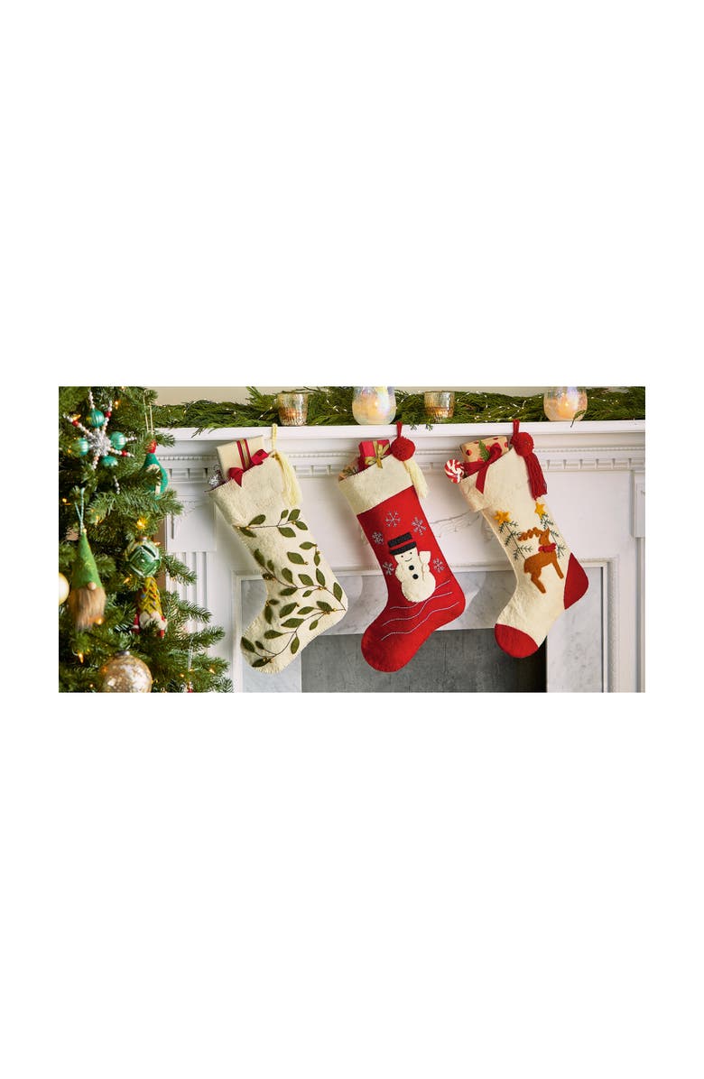 tag Farmhouse Snowman Holiday Stocking Red Felt Christmas Decor, Alternate, color, Red