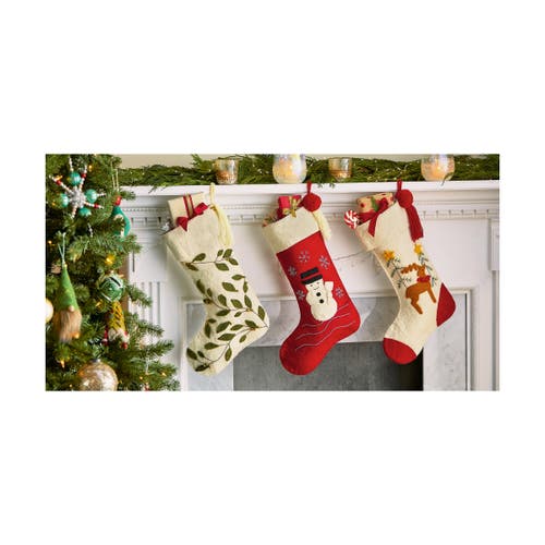 Tag Farmhouse Snowman Holiday Stocking Red Felt Christmas Decor In Red