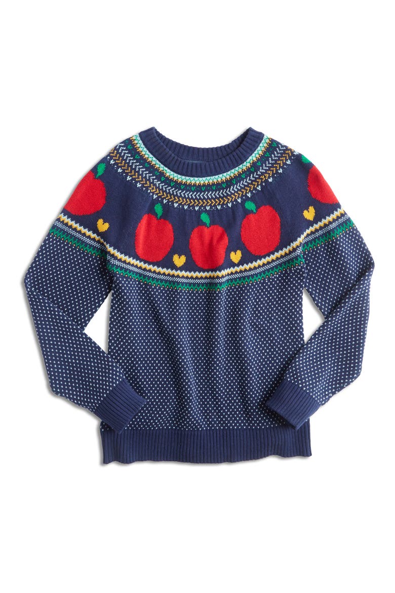 Fair Isle Apple Crewneck Cotton Sweater, Alternate, color, BLUE MULTI