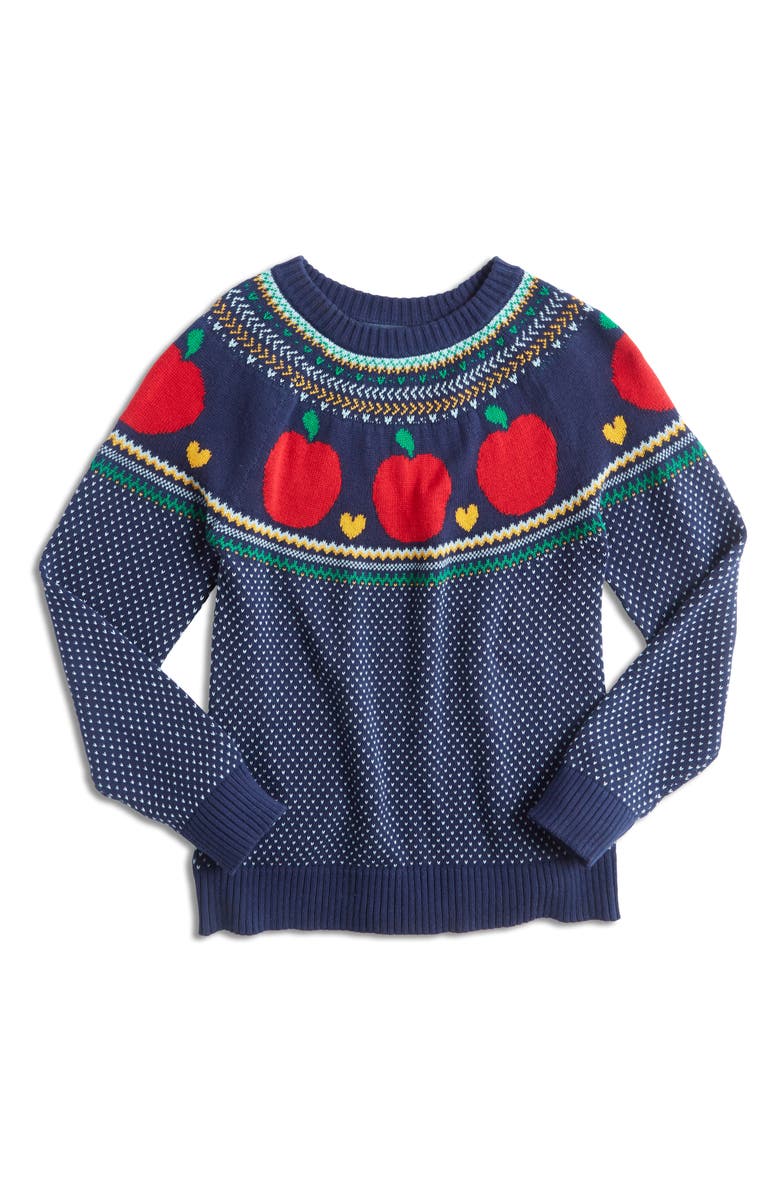 ModCloth Fair Isle Apple Crewneck Cotton Sweater, Alternate, color,