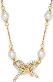 Kate Spade New York pavé bow faux pearl necklace