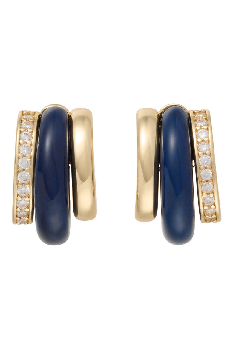 The Stone Huggie Hoop Earrings, Main, color, LAPIS