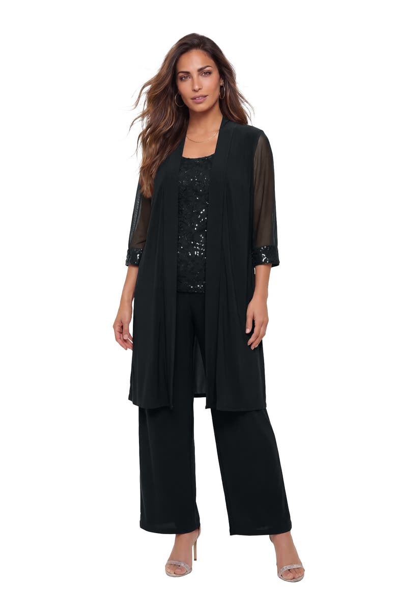 Roaman's Plus-Size 3 Piece Knit Embellished Pant Set, Main, color, Black