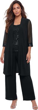 Roaman's Plus-Size 3 Piece Knit Embellished Pant Set