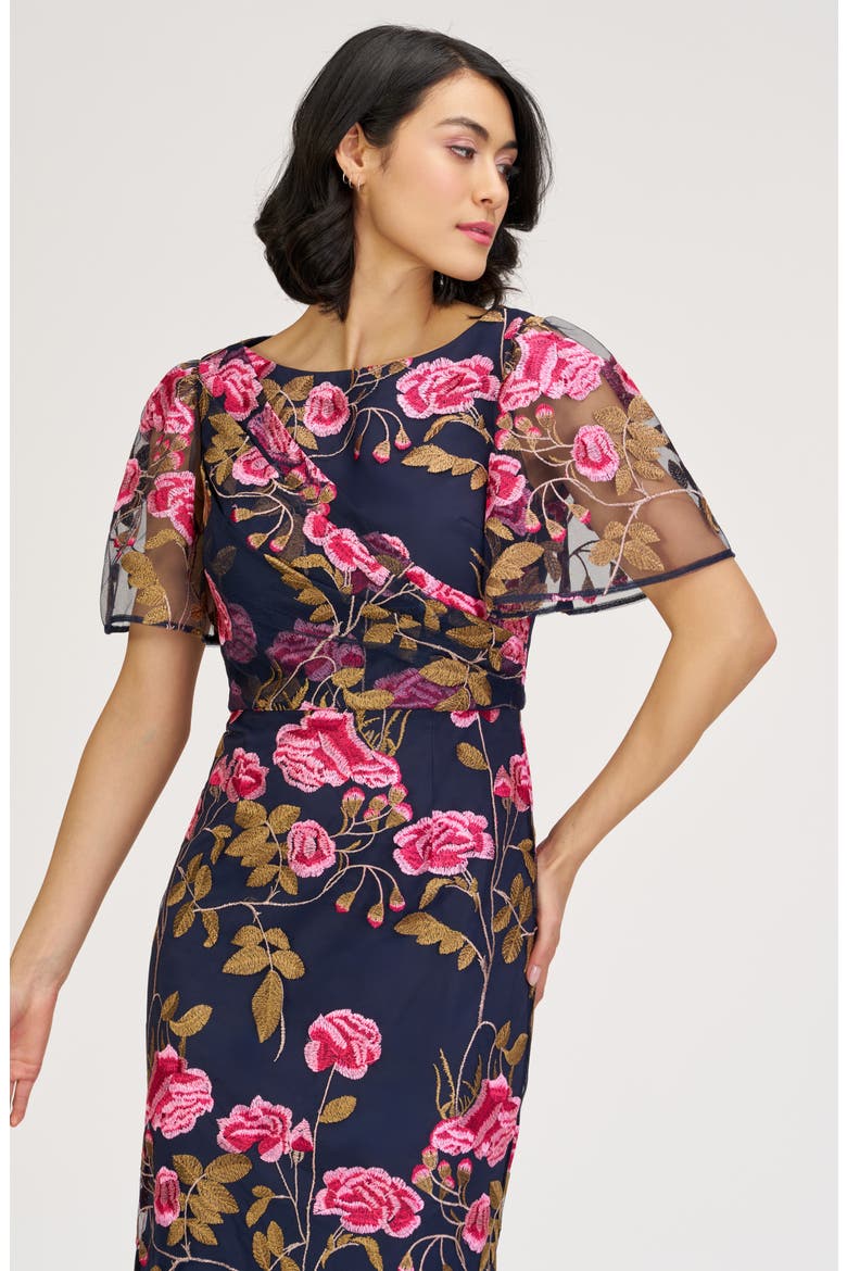 Kristine Floral Embroidery Column Gown, Alternate, color, NAVY MULTI