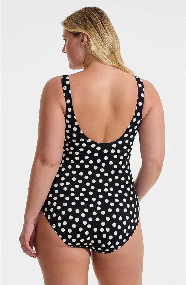 Lands' End SlenderSuit Wrap One Piece Swimsuit, Alternate, color, Black/Egret Mixed Tossed Dots