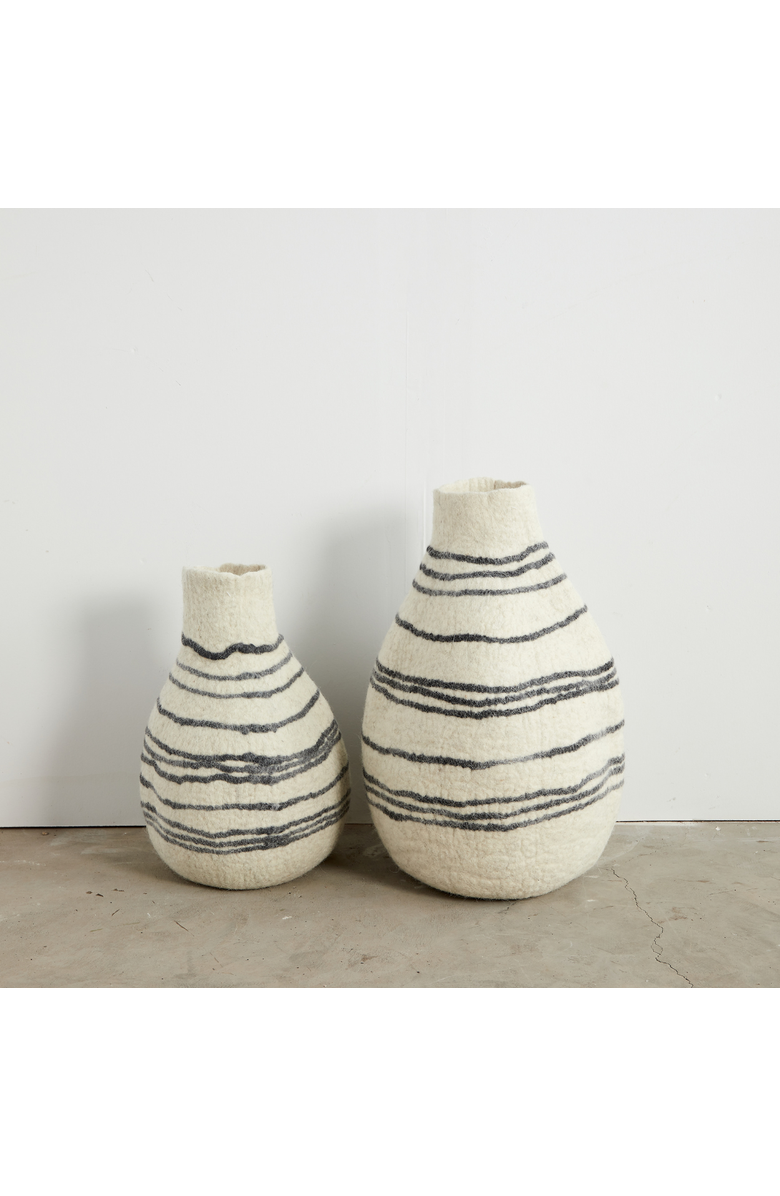 kanju Interiors Tribal Lines Hand-Felted Wool Natural White Gourd Basket, Alternate, color, White - Small