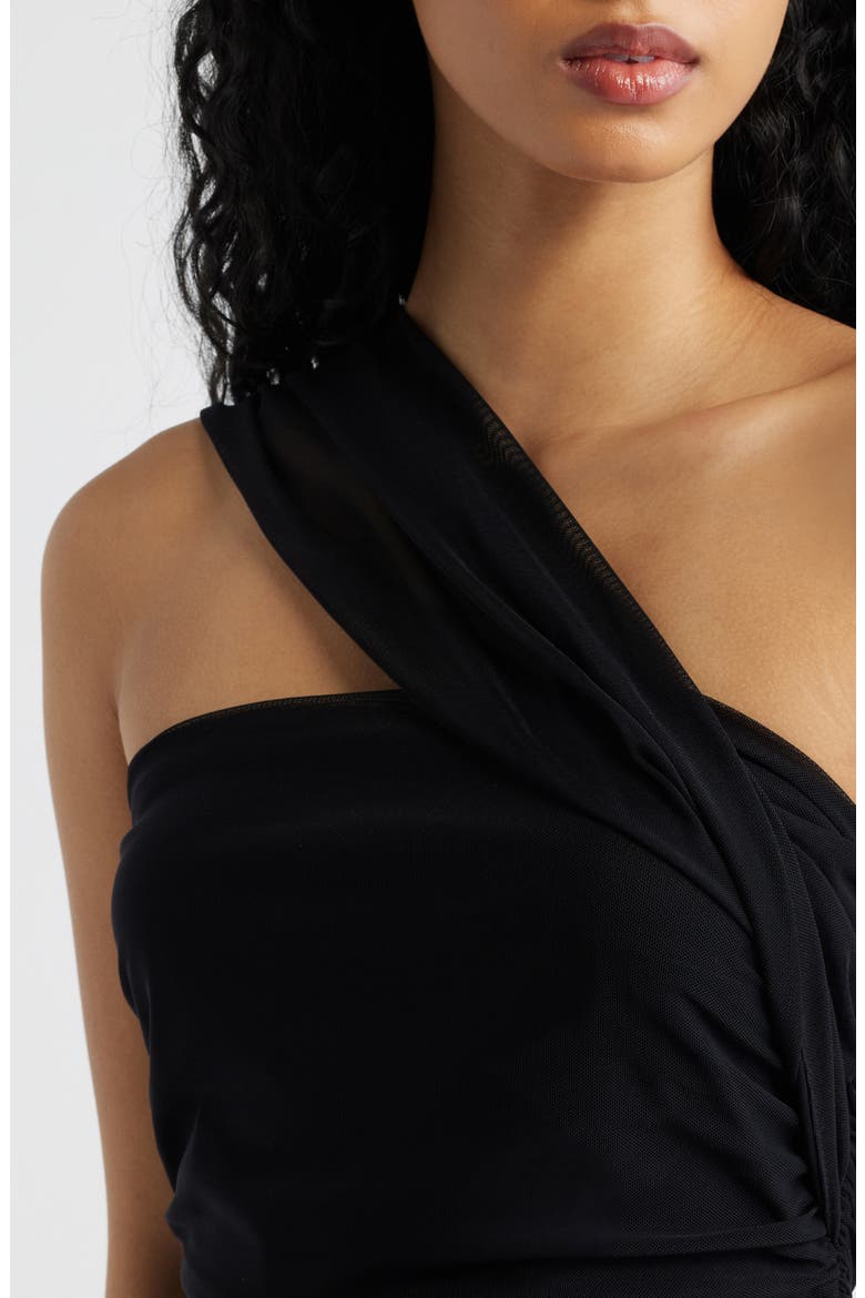 Ruched Drape One-Shoulder Minidress, Alternate, color, BLACK