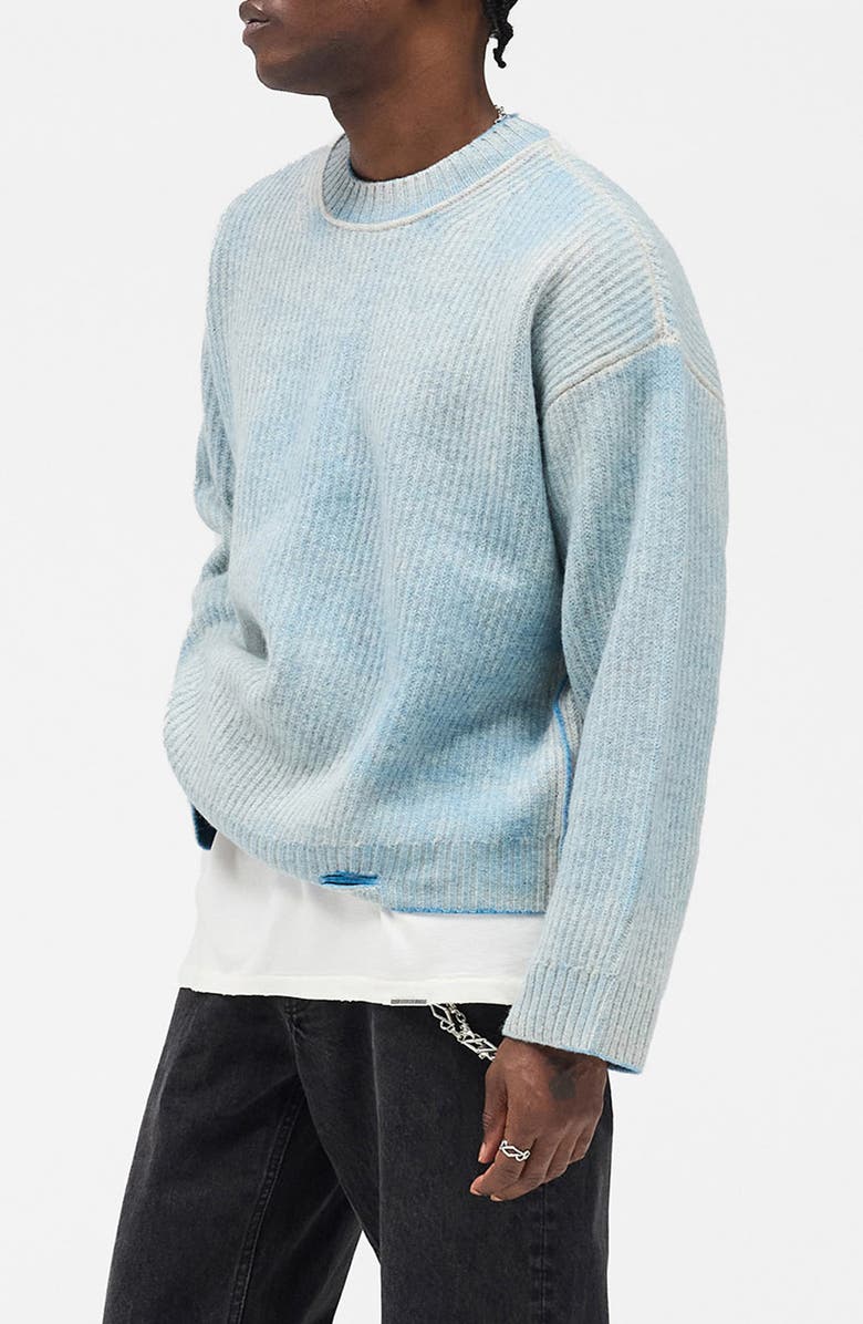 Represent Oversize Reversible Fade Out Distressed Wool Crewneck Sweater, Alternate, color, Cloud