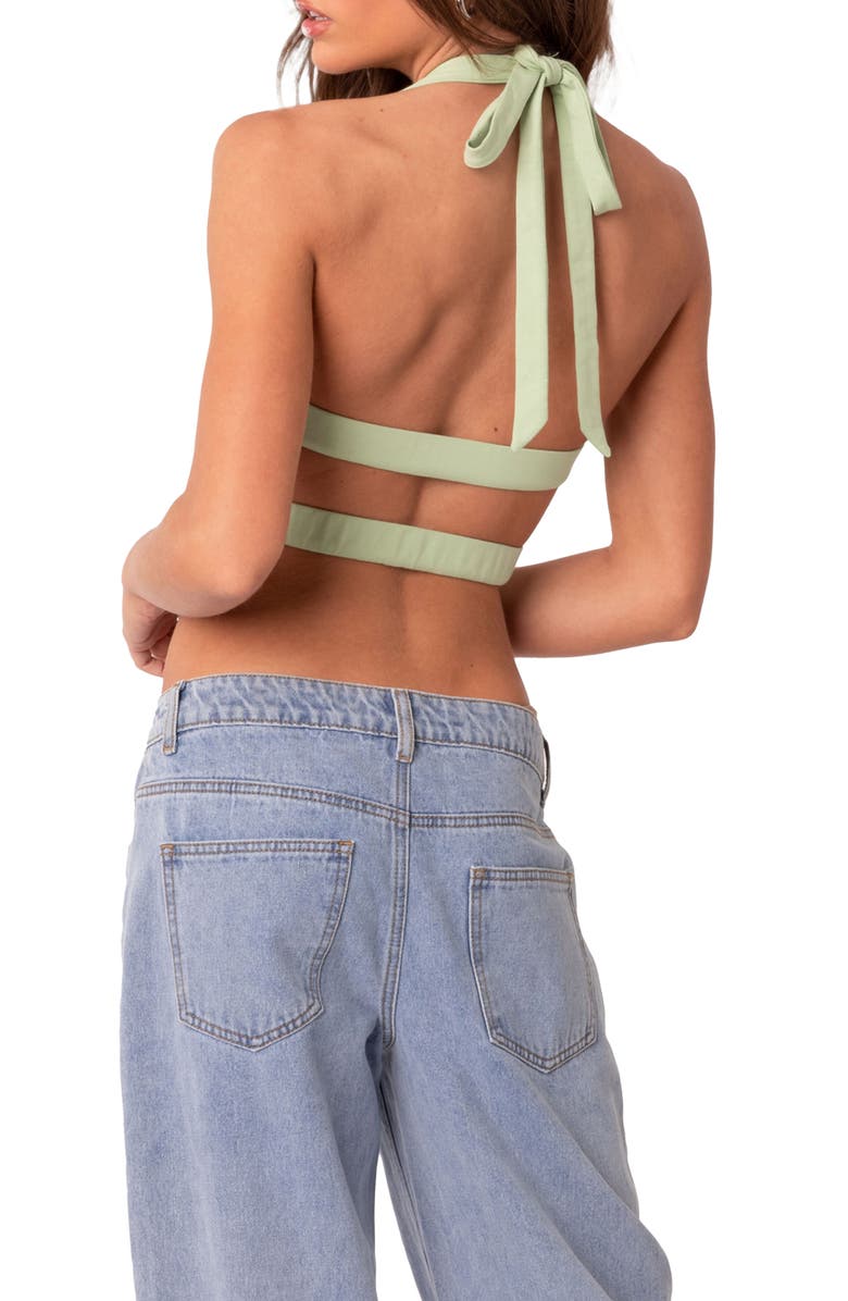 EDIKTED Cady Cutout Crop Halter Top, Alternate, color, Green