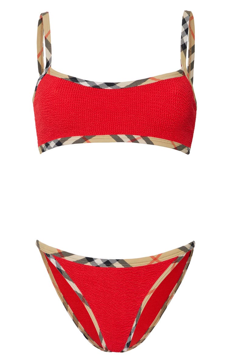 Burberry x Hunza G Tyler Original Crinkle<sup>™</sup> Two-Piece Bikini Swimsuit & Matching Scrunchie Set, Alternate, color, Red