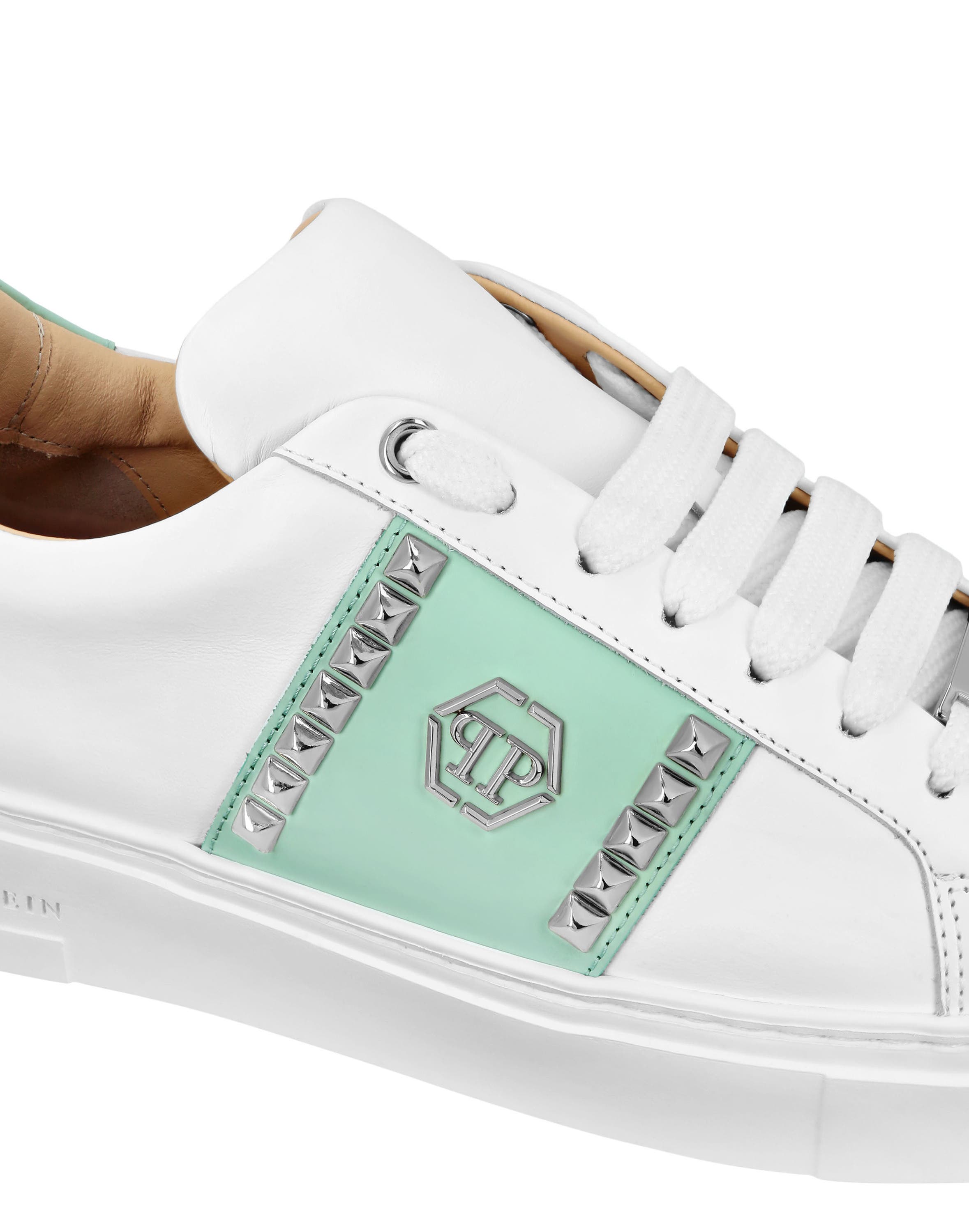Leather Lo-Top Sneakers Studs Unisex, Alternate, color, white/green