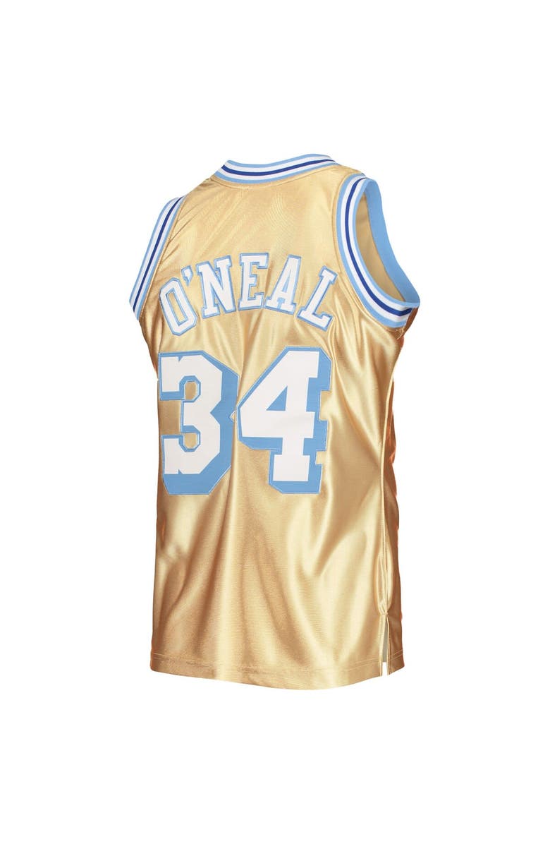 Mitchell & Ness Men's Mitchell & Ness Shaquille O'Neal Gold Los Angeles Lakers 75th Anniversary 1996/97 Hardwood Classics Swingman Jersey, Alternate, color,