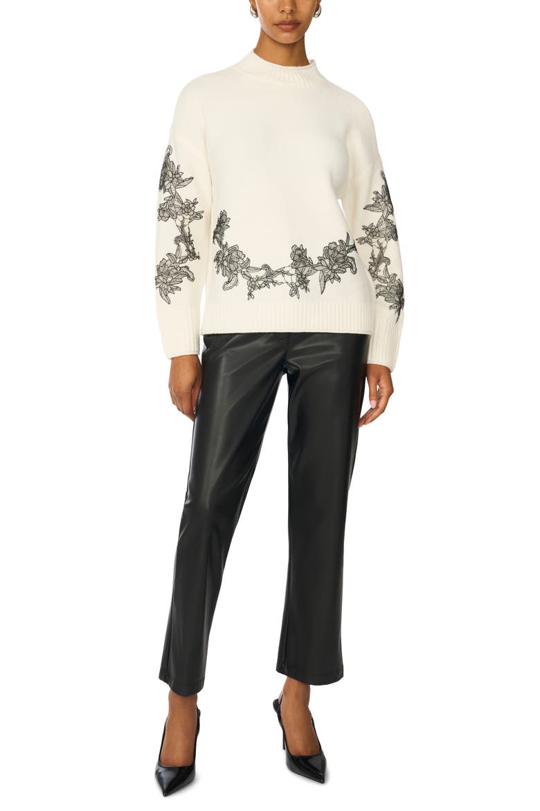 Lace Appliqué Mock Neck Sweater, Alternate, color, ANTIQUE WHITE
