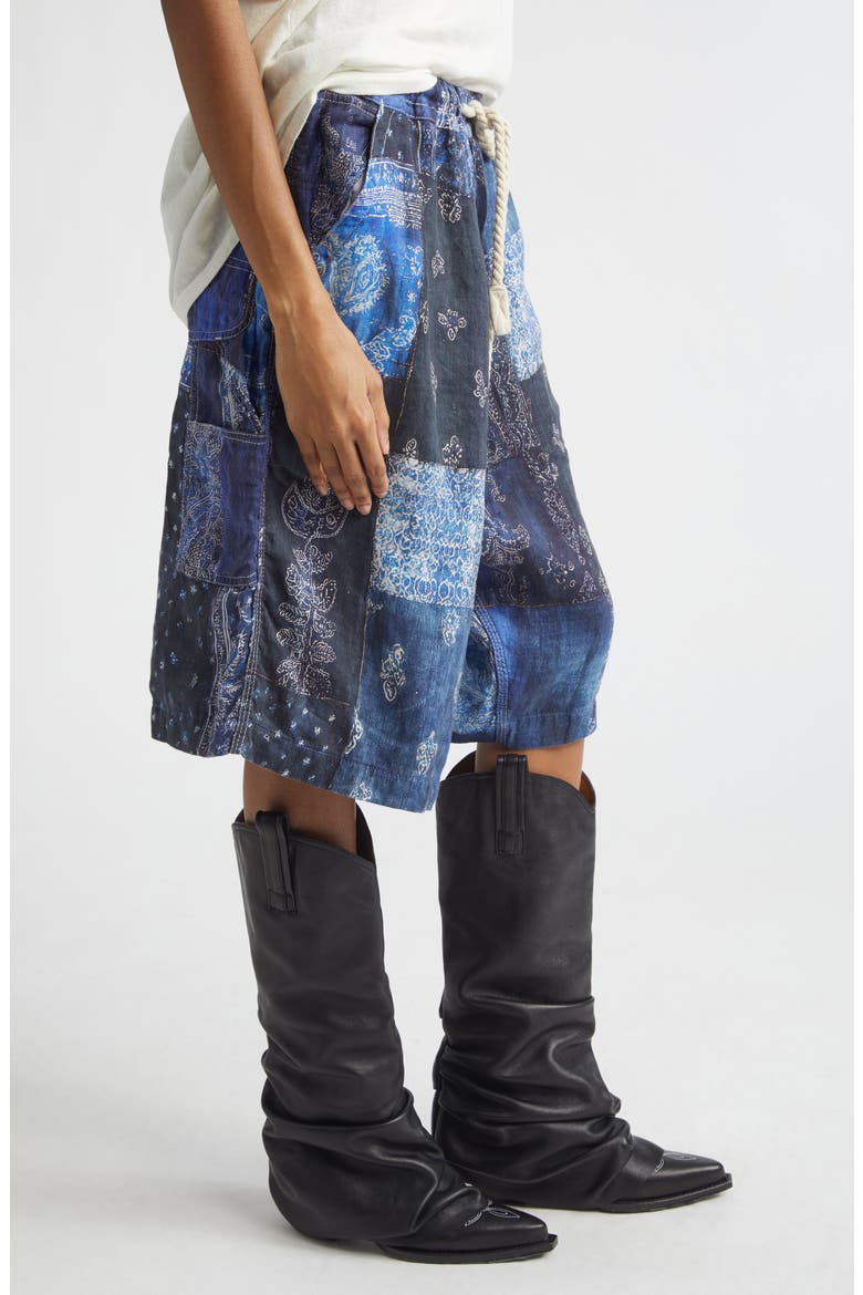 Jesse Bandana Print Linen Carpenter Shorts, Alternate, color, BLUE BANDANA
