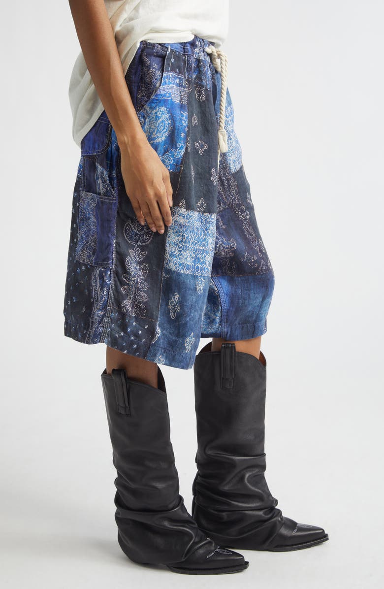 R13 Jesse Bandana Print Linen Carpenter Shorts, Alternate, color, Blue Bandana