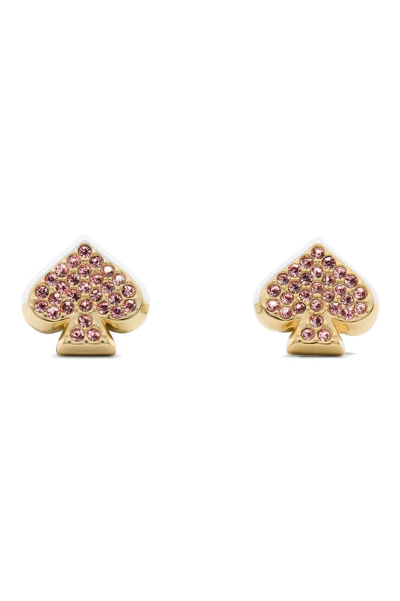 pavé crystal spade stud earrings, Main, color, PINK.