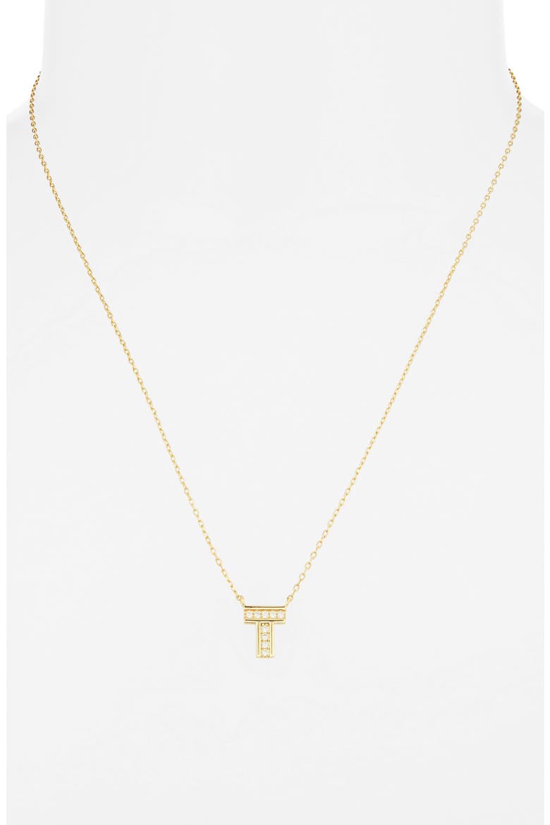 Cubic Zirconia Initial Pendant Necklace, Alternate, color, GOLD T