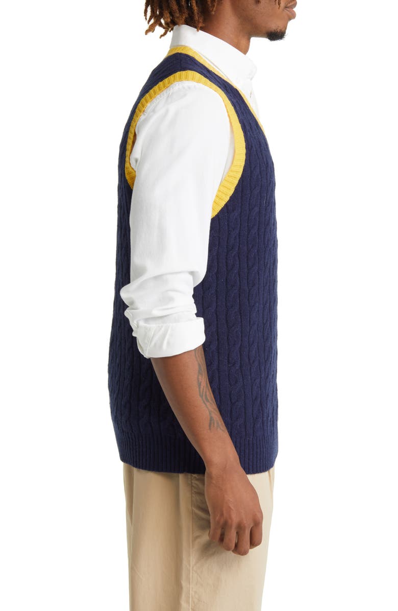 BEAMS Men's 2Tone Cable Knit Wool Sweater Vest, Alternate, color,