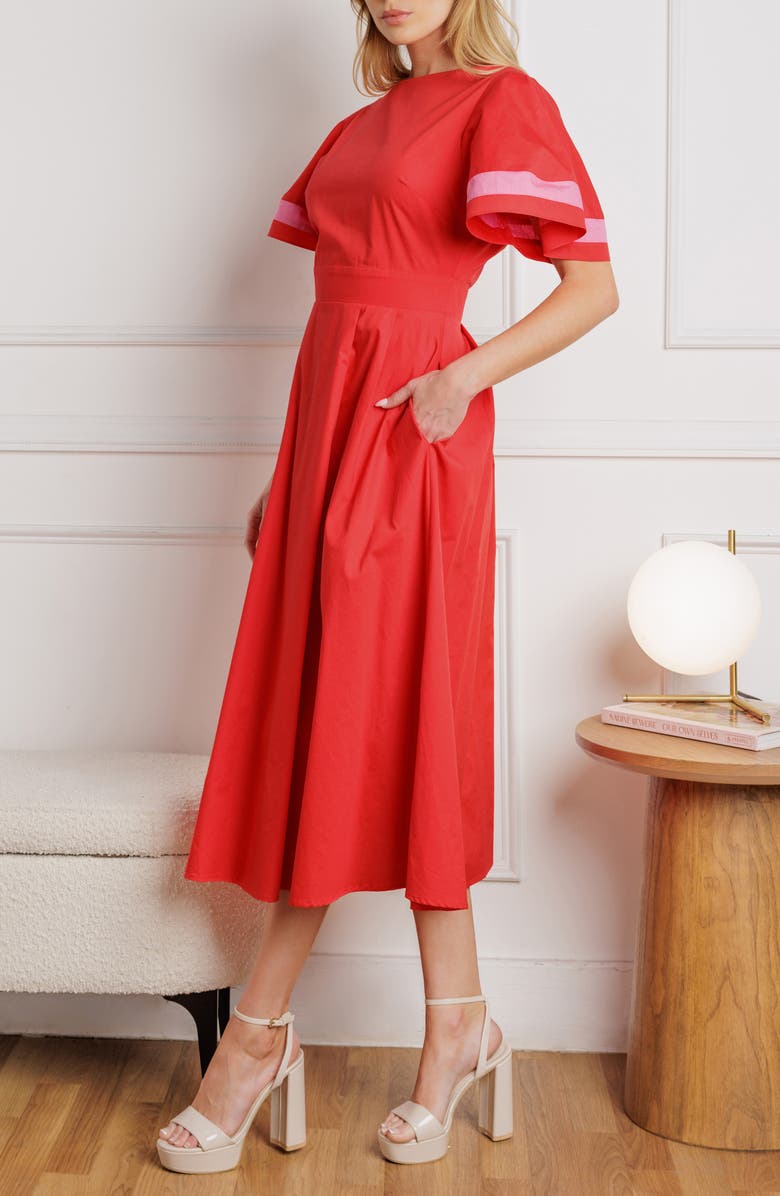 FLYING TOMATO Short Sleeve Fit & Flare Midi Dress, Alternate, color, 