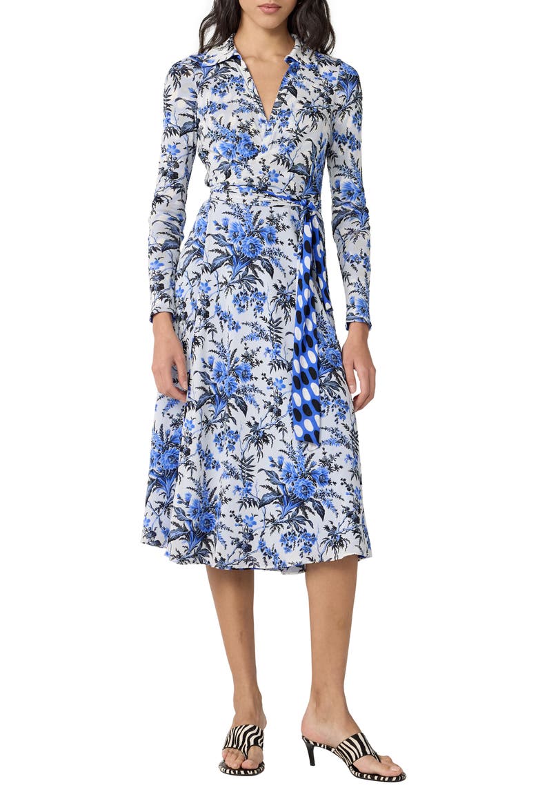 Phoenix Reversible Long Sleeve Midi Shirtdess, Main, color, JELLY DOT AQUARIUS