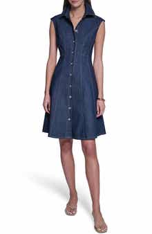 Buttoned Denim Fit & Flare Dress