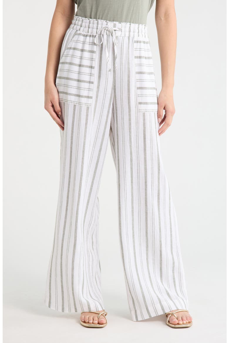 Stella Stripe Linen Blend Paperbag Pants, Main, color, EUCALYPTUS GREEN/ WHITE