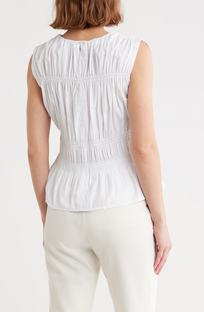 Calvin Klein Smocked Sleeveless Cotton Poplin Top, Alternate, color, Brilliant White