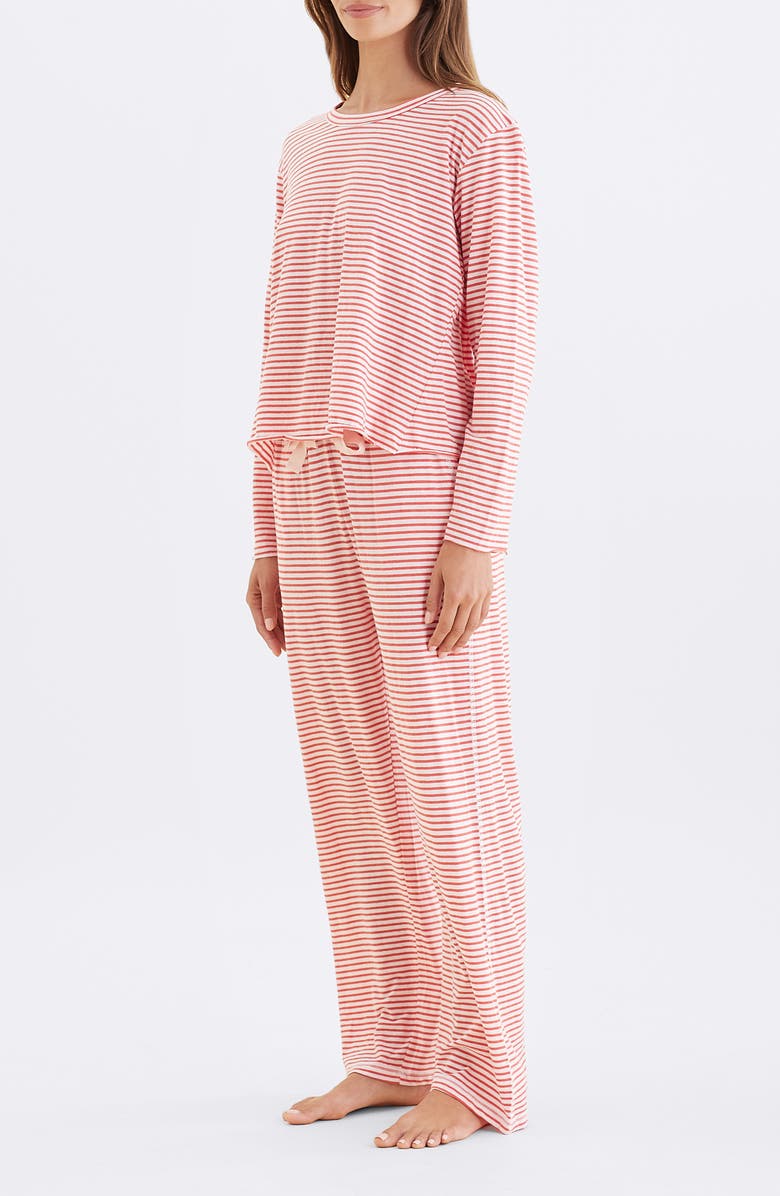 Papinelle Jada Stripe Organic Cotton Pajamas, Alternate, color, Rosewater / Red Stripe