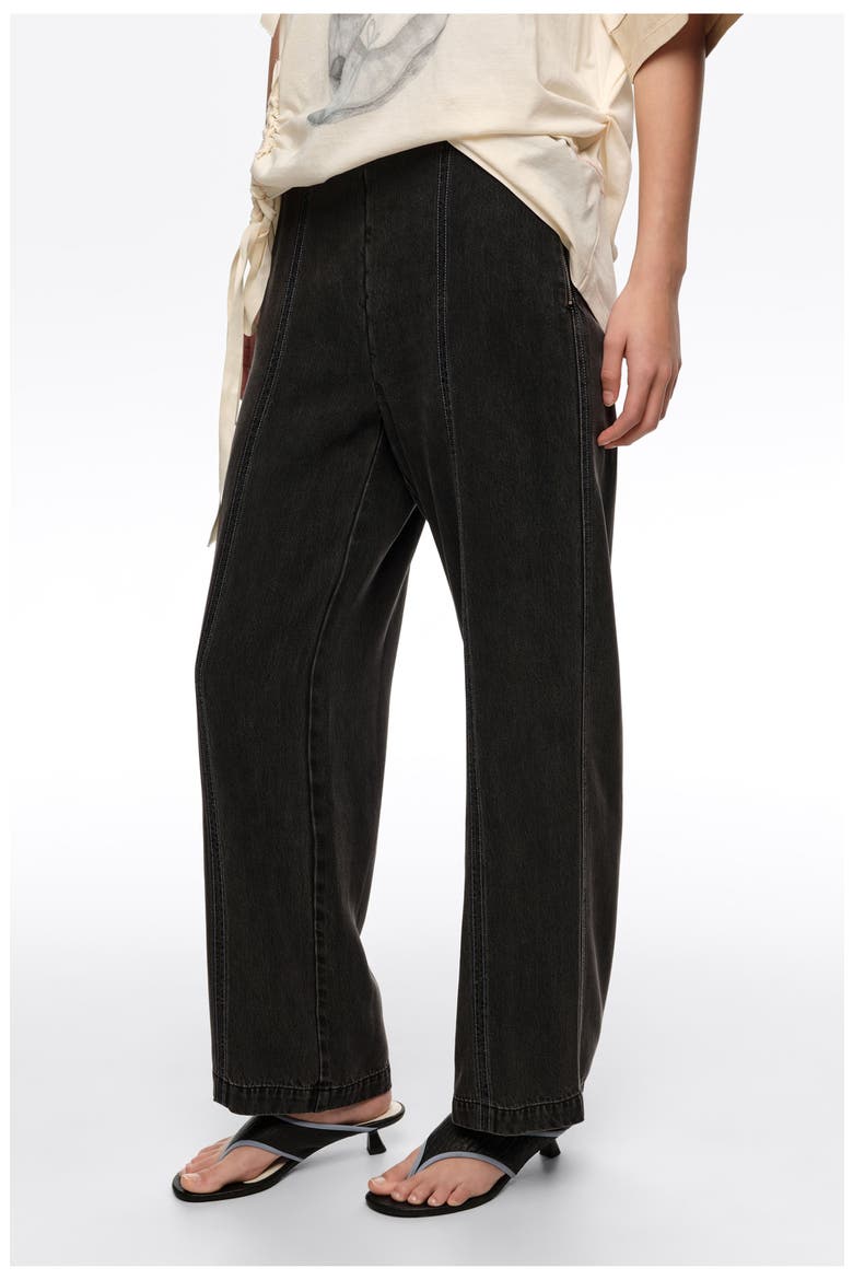 Straight Washed Trousers With Topstitching, Alternate, color, WASHED BLACK