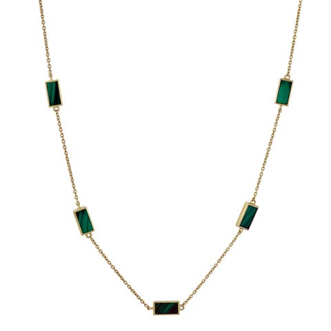 Five Stations Rectangle Dash Necklace In Sterling 18K Gold Overlay
