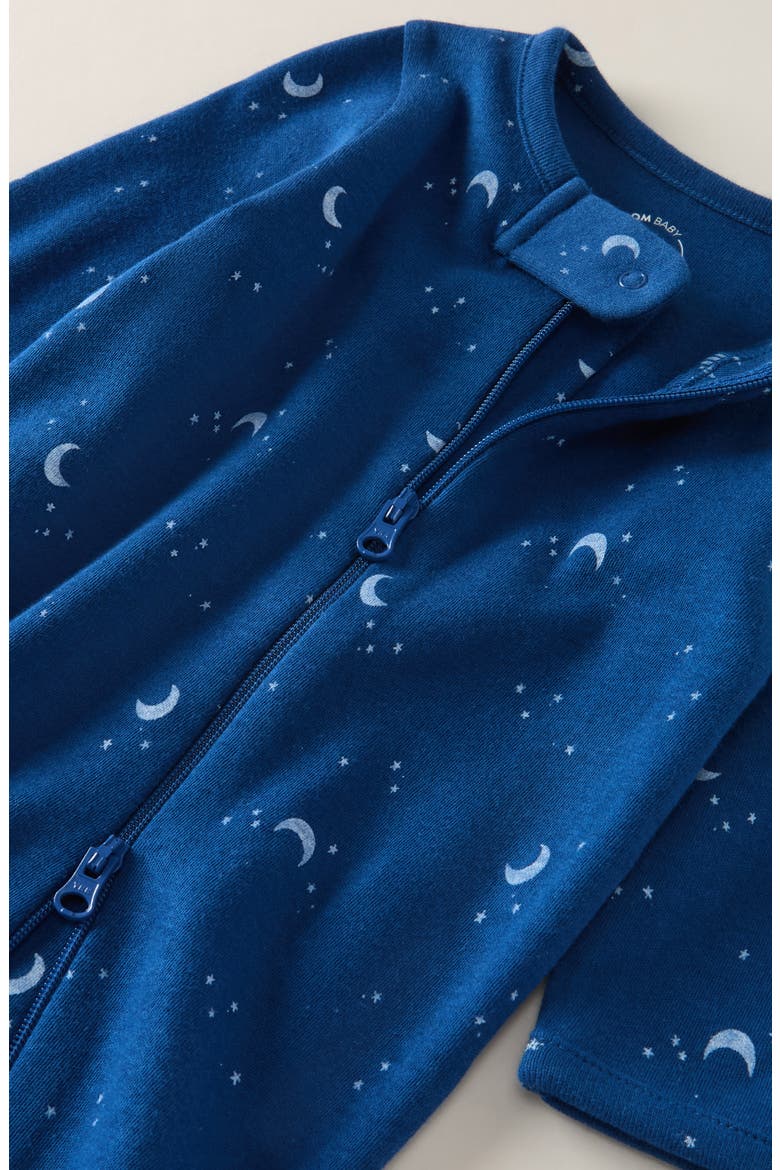 Print Zip Cotton Footie, Alternate, color, BLUE VOYAGE CELESTIAL SKIES
