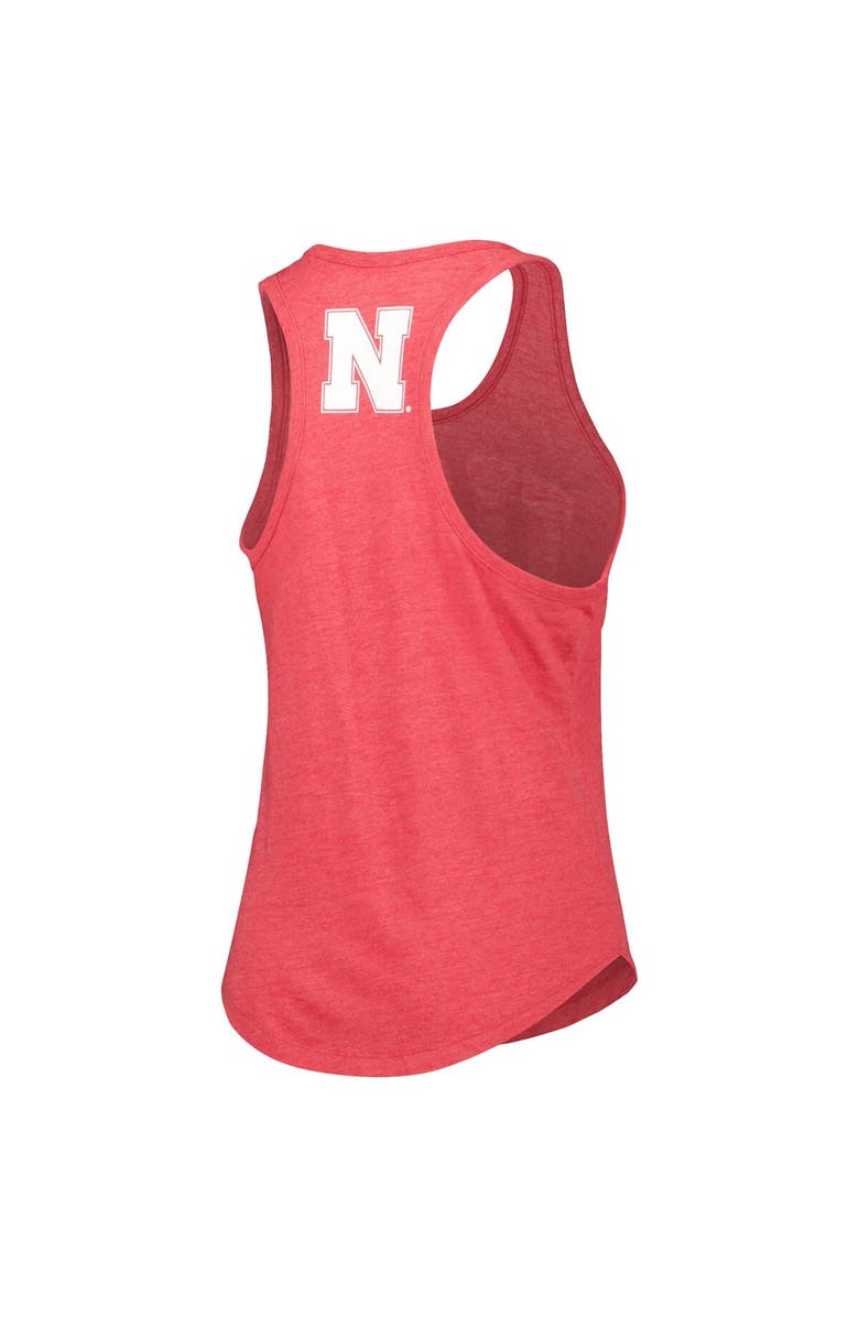 LEAGUE COLLEGIATE WEAR Women's League Collegiate Wear Heather Scarlet Nebraska Huskers Two-Hit Intramural Tri-Blend Scoop Neck Racerback Tank Top, Alternate, color,