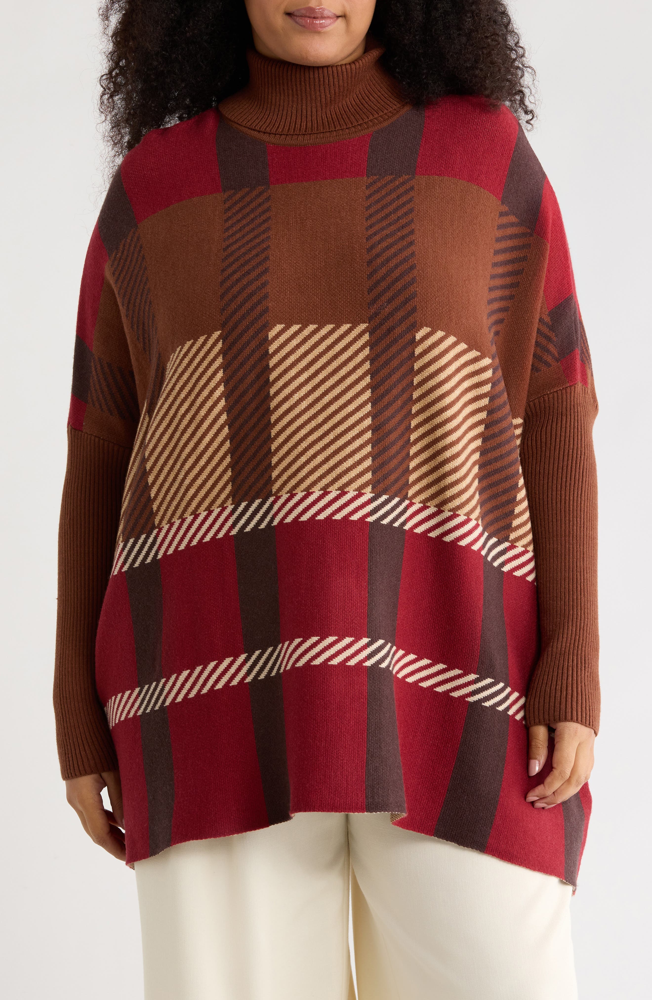Joseph A Plaid Turtleneck Poncho
