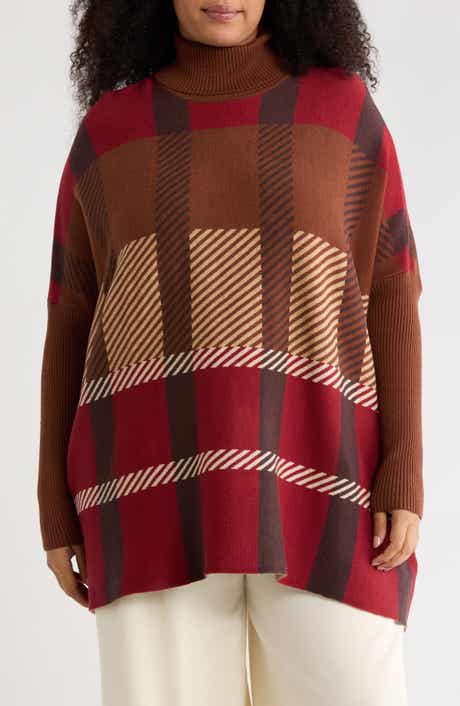 Joseph A Plaid Turtleneck Poncho