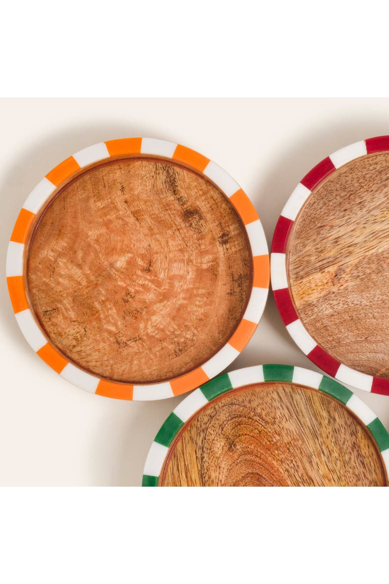 Nohar Wood Round Coaster Set of 4 Artisan Design, Alternate, color, Multicolor