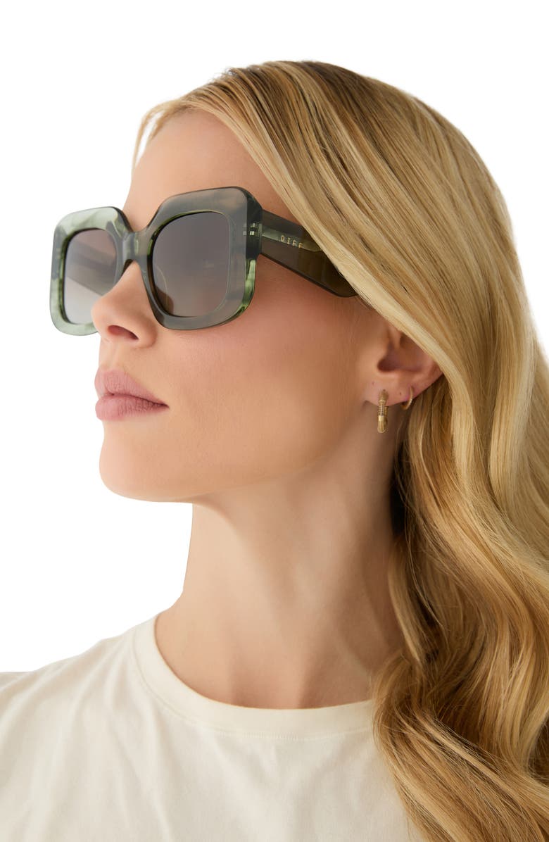DIFF Giada 52mm Polarized Square Sunglasses, Alternate, color, Cool Matcha / Brown Gradient