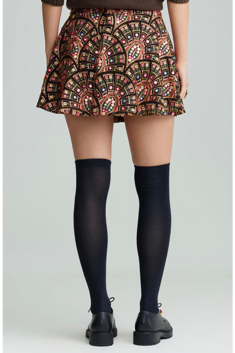 Riley Embroidered Foil Miniskirt, Alternate, color, BLACK