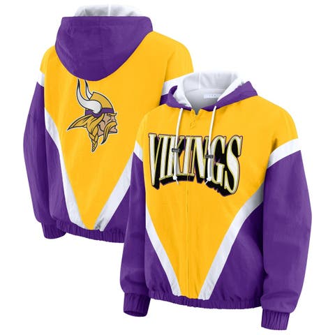 Women's WEAR by Erin Andrews Gold/Purple Minnesota Vikings Retro Crinkle Full-Zip Hoodie Windbreaker